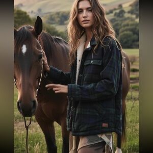 LL Bean x free People Ranch Sherpa lined flannel fur Shacket Jacket coat S
